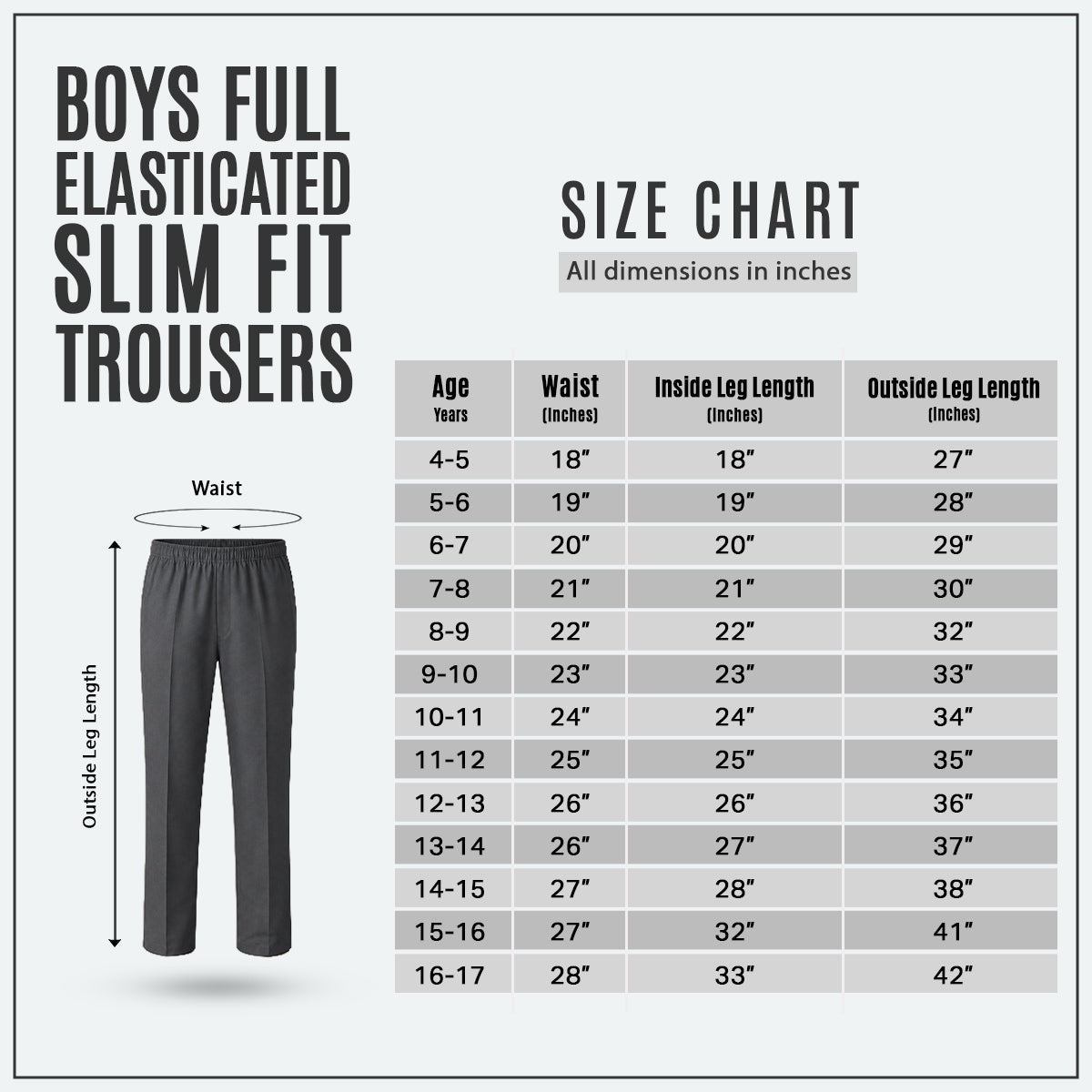 Grey Slim Fit Full Elastic Boys School Trouser