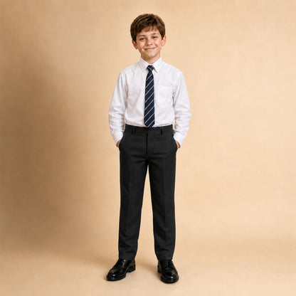 Pack of 2 Black Slim Fit Half Elastic Pull Up Boys School Trousers