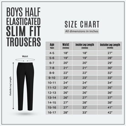 Pack of 2 Black Slim Fit Half Elastic Pull Up Boys School Trousers