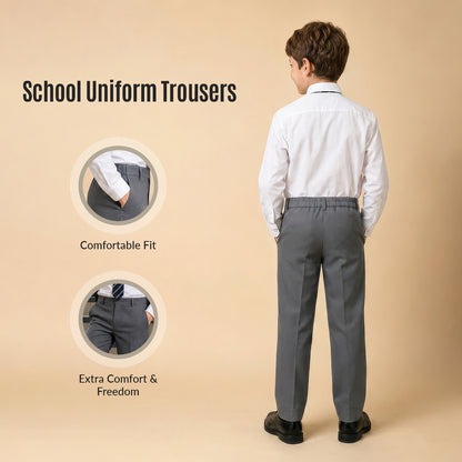 Pack of 2 Grey Slim Fit Half Elastic Pull Up Boys School Trousers