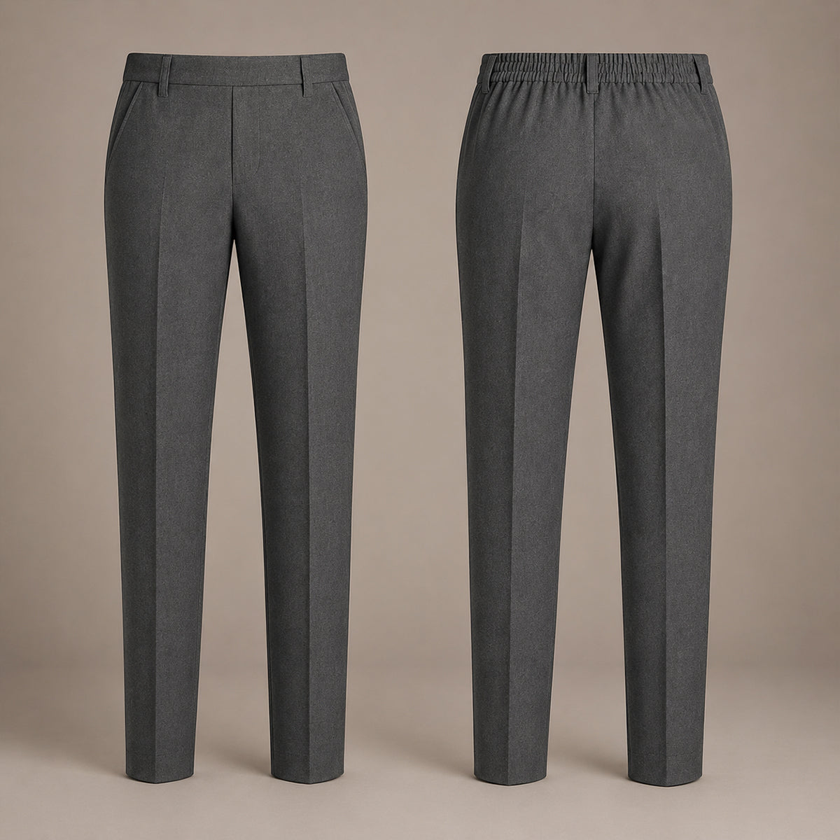 Pack of 2 Grey Slim Fit Half Elastic Pull Up Boys School Trousers