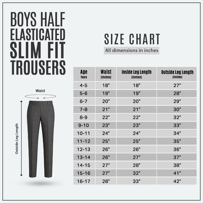 Pack of 2 Grey Slim Fit Half Elastic Pull Up Boys School Trousers