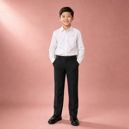 Black Slim Fit Half Elastic With Zip & Clip Boys School Trouser