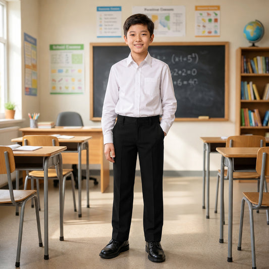 Black Slim Fit Half Elastic With Zip & Clip Boys School Trouser