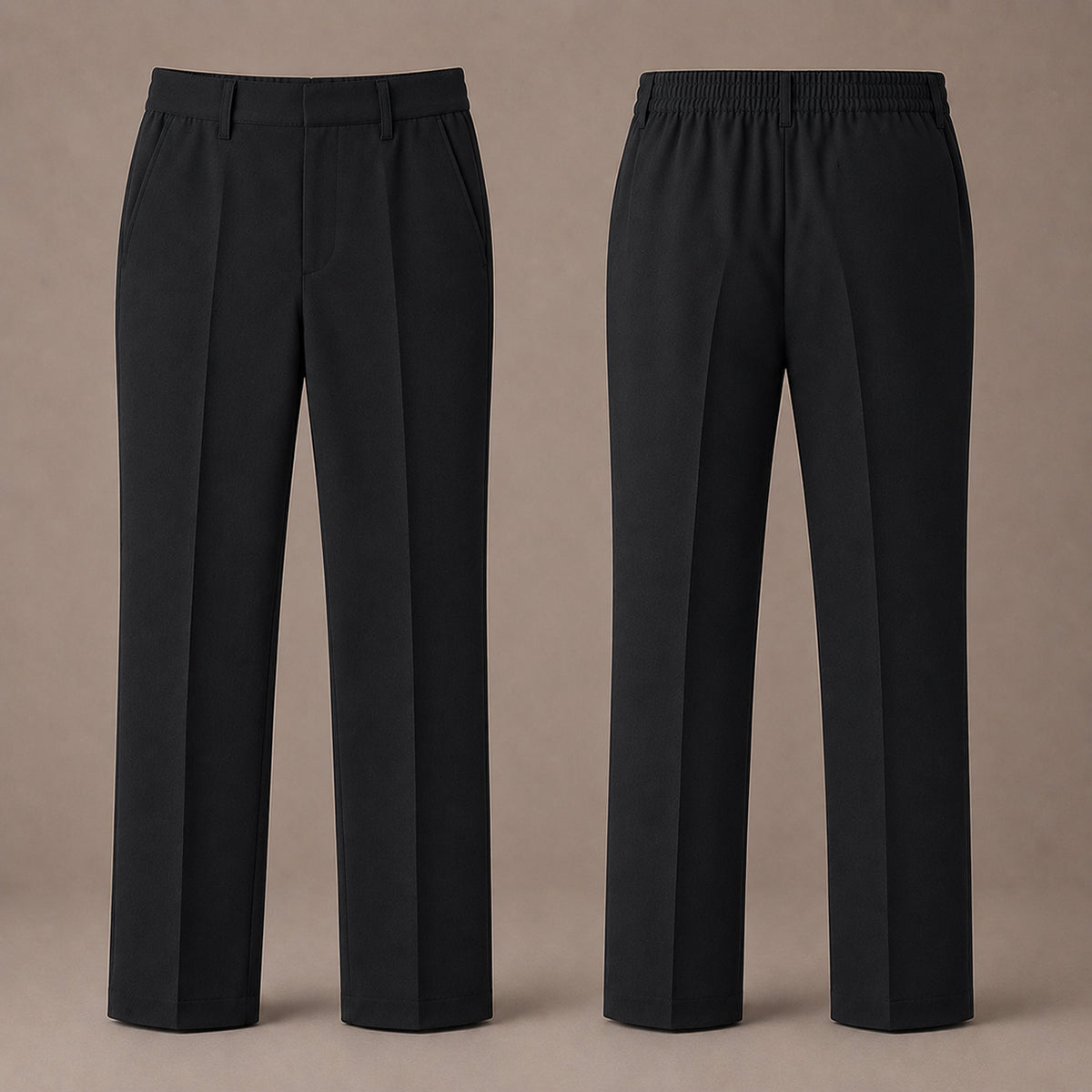 Black Slim Fit Half Elastic With Zip & Clip Boys School Trouser