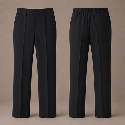 Black Slim Fit Half Elastic With Zip & Clip Boys School Trouser