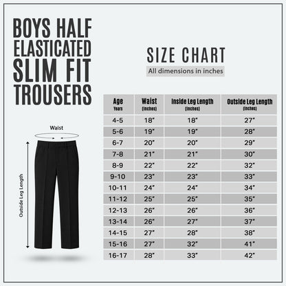 Black Slim Fit Half Elastic With Zip & Clip Boys School Trouser