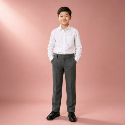 Grey Slim Fit Half Elastic With Zip & Clip Boys School Trouser