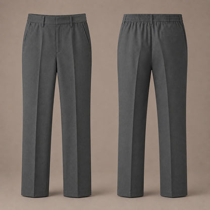 Grey Slim Fit Half Elastic With Zip & Clip Boys School Trouser