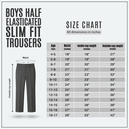 Grey Slim Fit Half Elastic With Zip & Clip Boys School Trouser