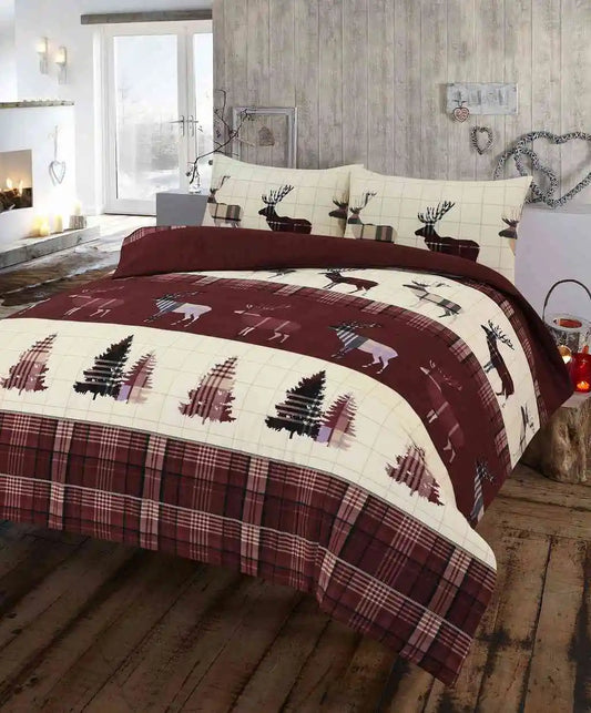 stag flannelette duvet cover set brown