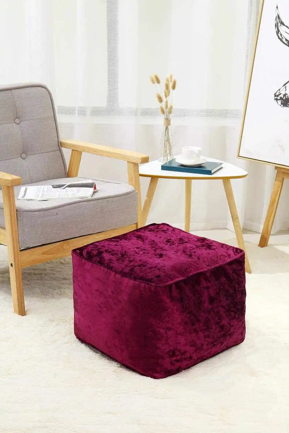 crushed velvet beans bag burgundy