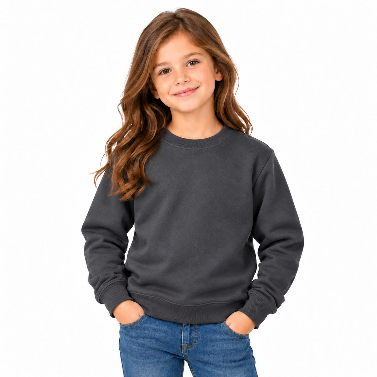 Charcoal Girls' Crew Neck Fleece Sweatshirt