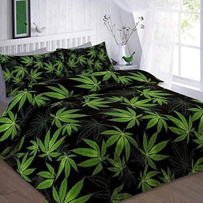 cannabis duvet cover set black-green