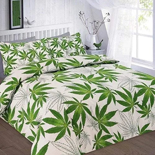 cannabis duvet cover set  white-green