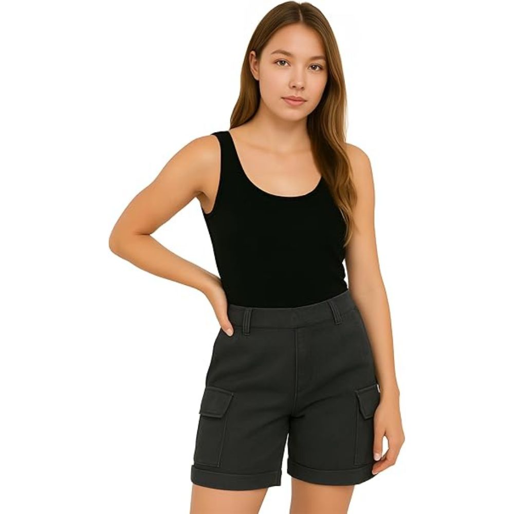Ladies Cargo Shorts Pull On Turned Hem | 9 Colours