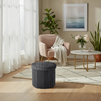 Round Ribbed Ottoman Storage Box | 40 x 40 x 37CM | 5 Colours