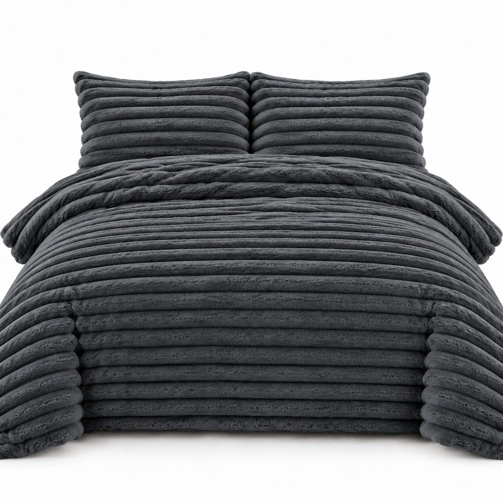 Chunky Teddy Fleece Duvet Cover Set Charcoal