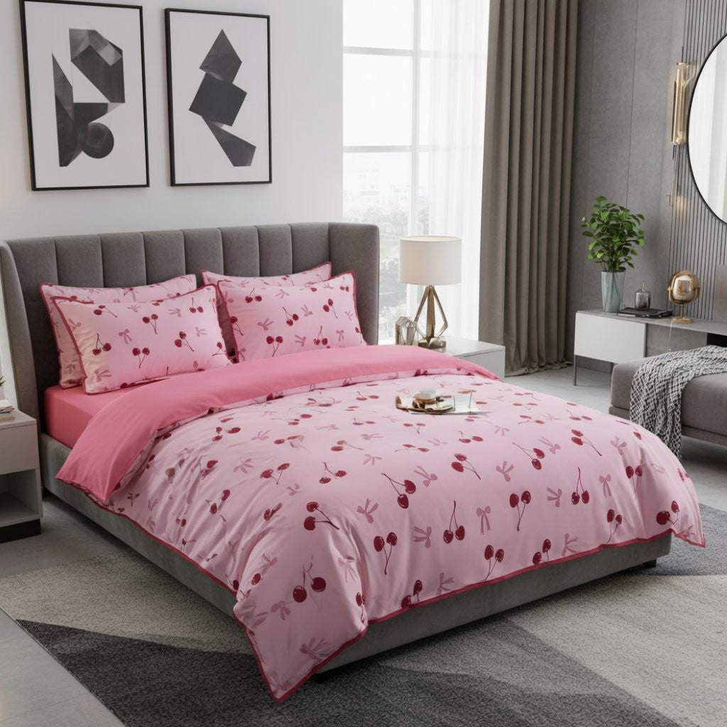 Cherry & Bow Printed Duvet Cover Set