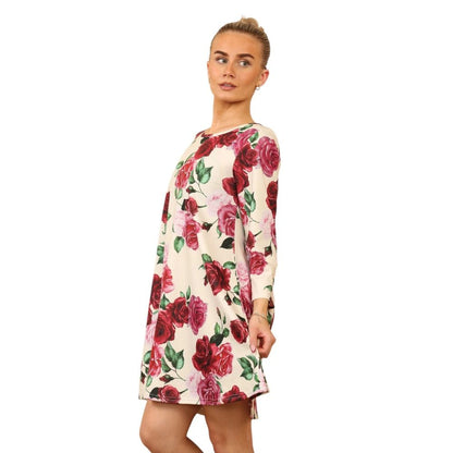 Cream Blossom Casual Loose Swing Summer Dress
