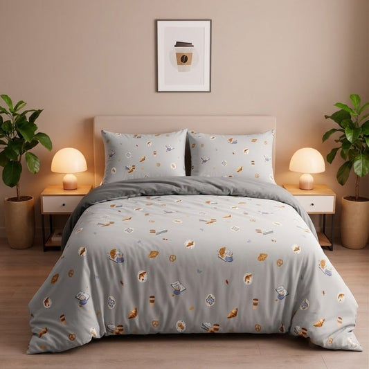 Croissant Caffe Printed Duvet Cover Set