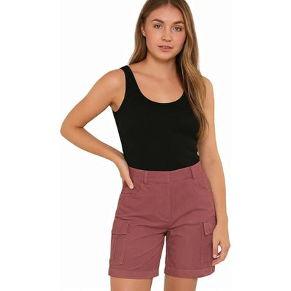 Ladies Cargo Shorts Pull On Turned Hem | 9 Colours