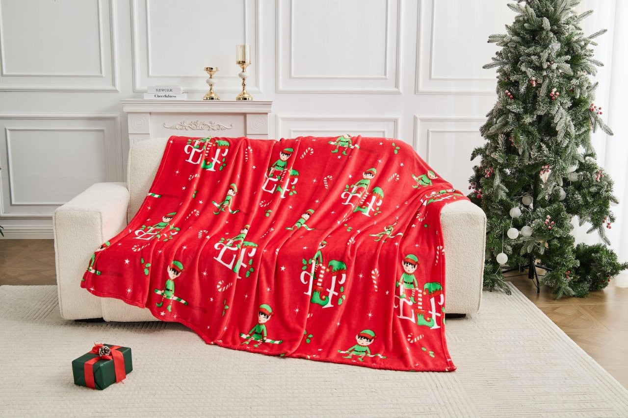 Elf Surveillance Xmas Flannel Sherpa Throw