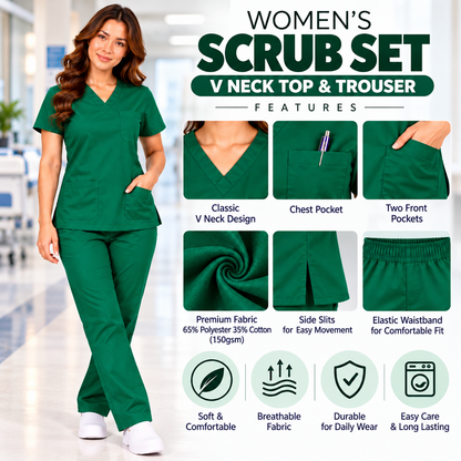 Women's medical scrub set features
