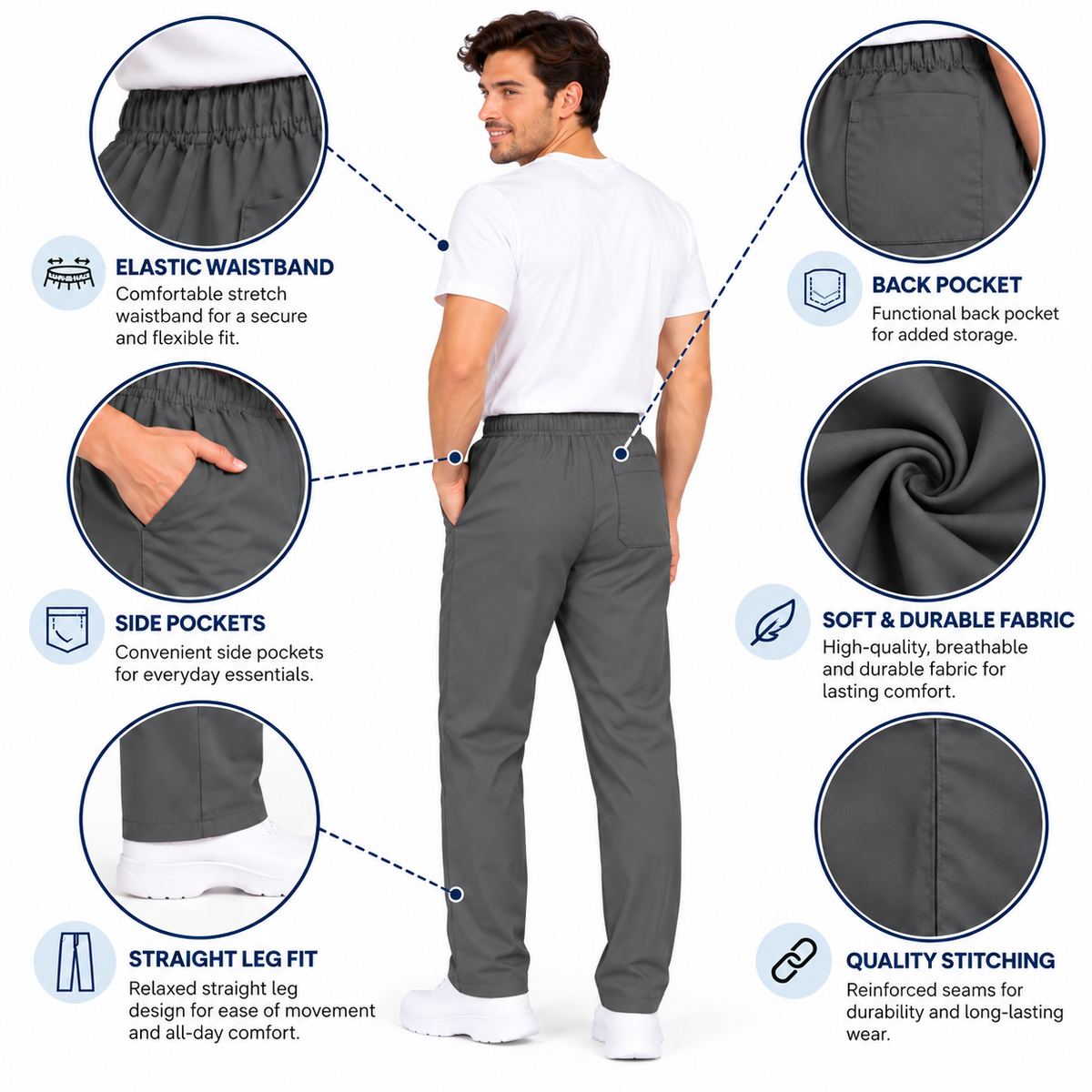 Men's Medical Scrub Trousers features