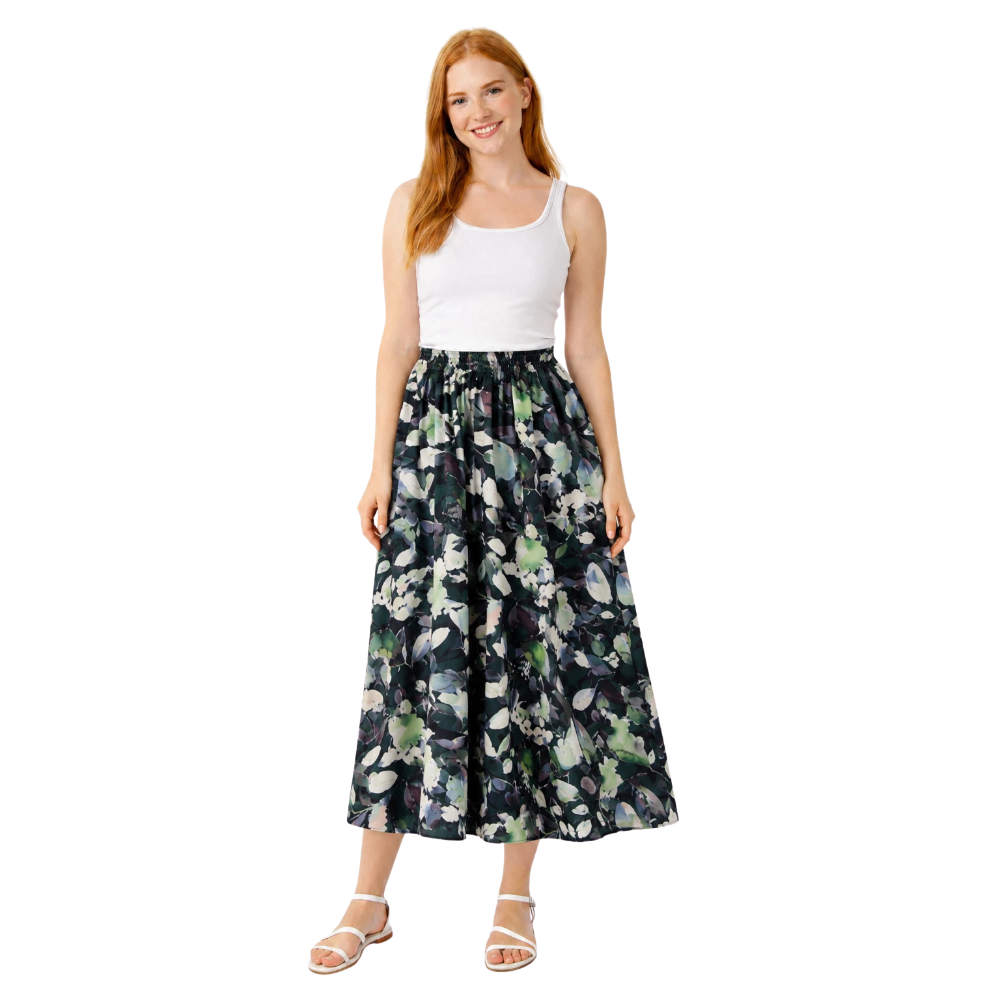 Forest Green Floral Summer Skirt