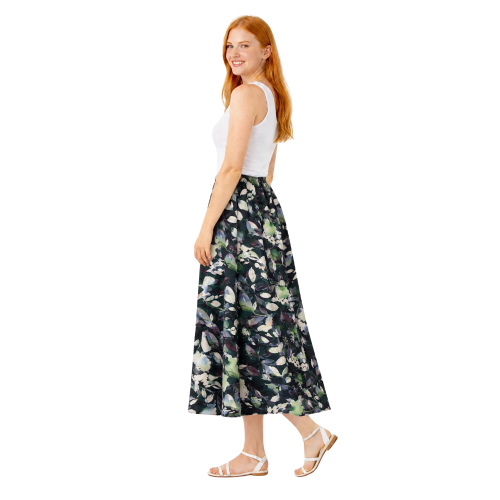 Forest Green Floral Summer Skirt view 2
