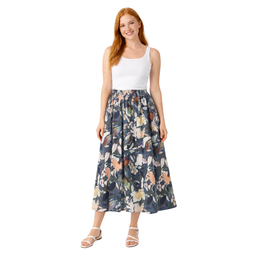Forest Grey Floral Summer Skirt
