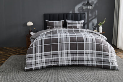 Ferdi Tartan Check Charcoal Soft Touch Printed Duvet Cover Set