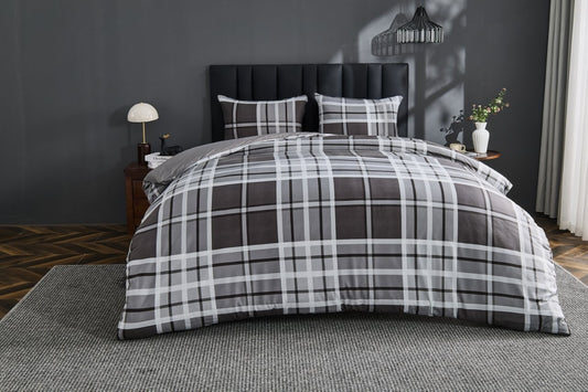 Ferdi Tartan Check Charcoal Soft Touch Printed Duvet Cover Set
