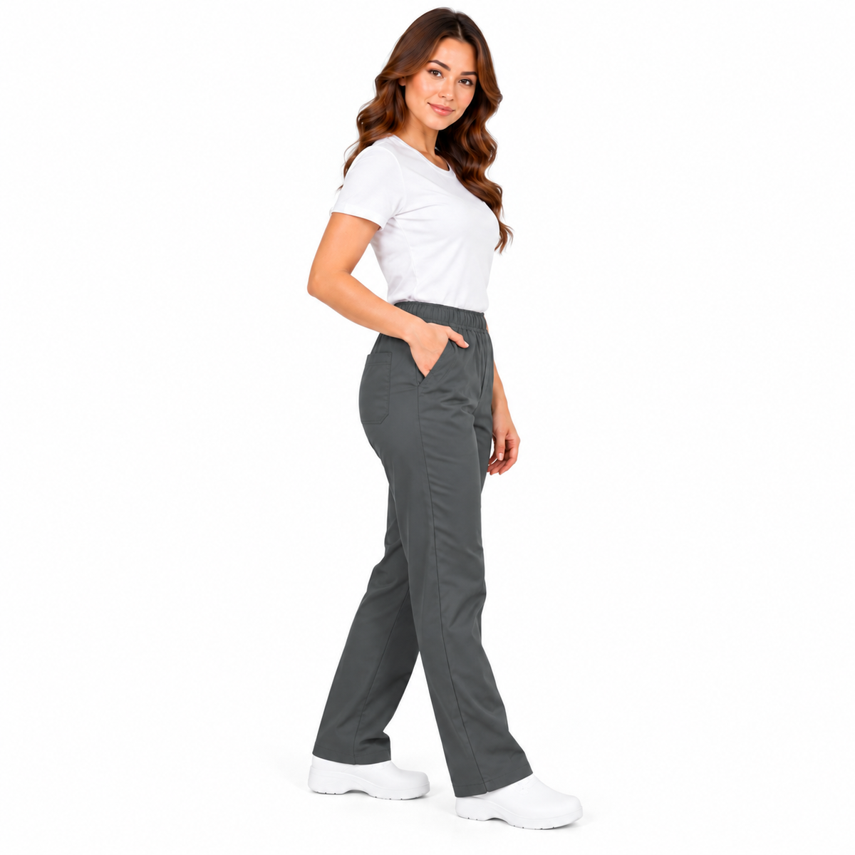 Grey women's healthcare uniform trousers view 3