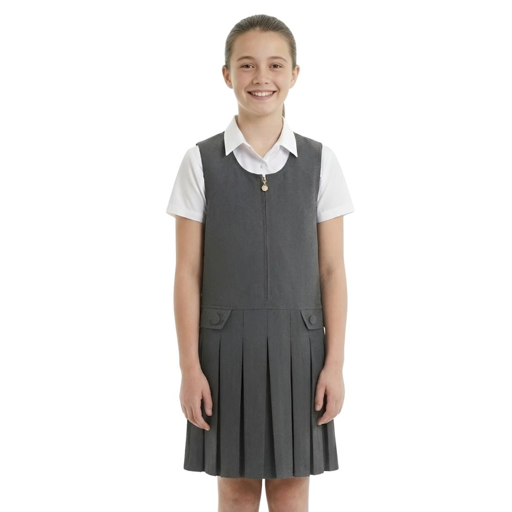 Girls Box Pleated Pinafore School Dress | 6 Colours