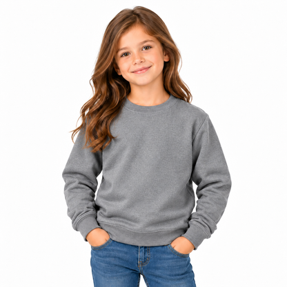 Grey Girls' Crew Neck Fleece Sweatshirt