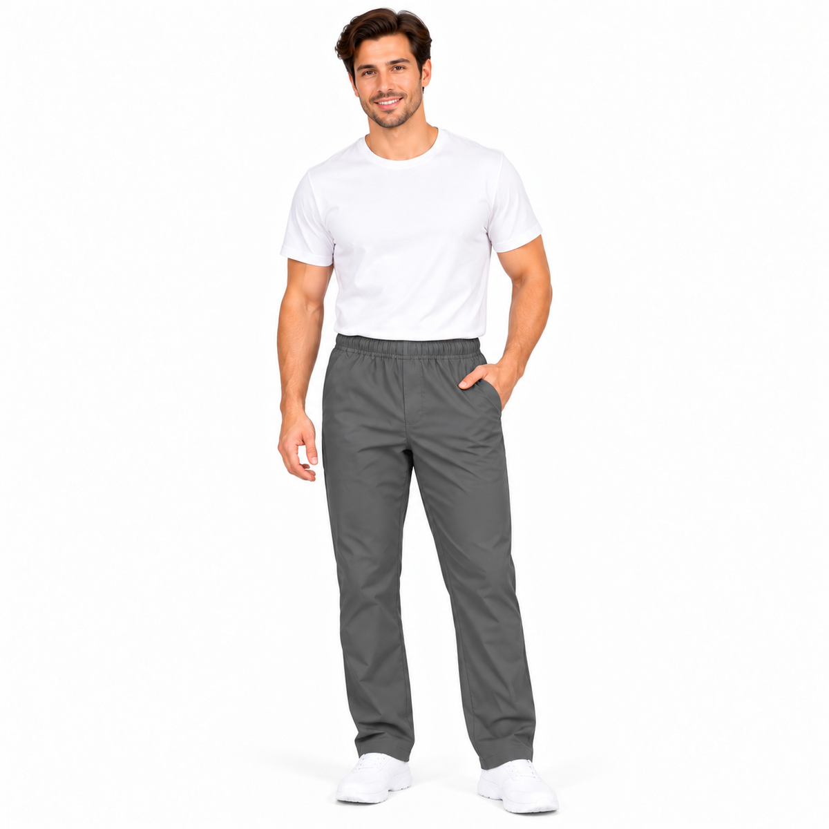 Grey Men's Medical Scrub Trousers back view