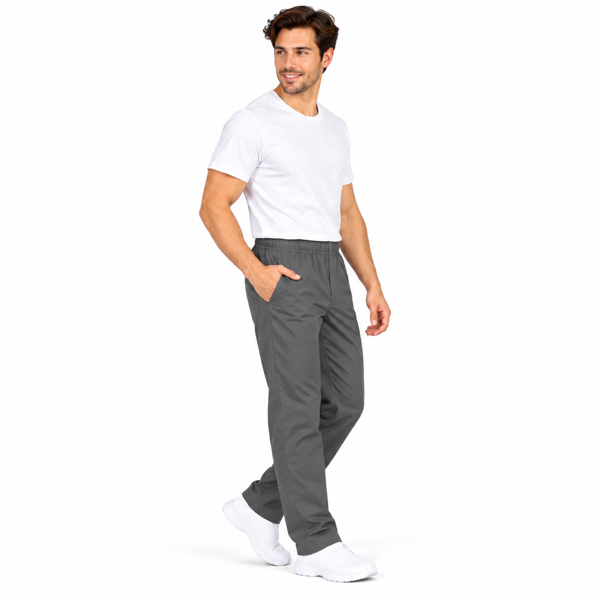 Grey Men's Medical Scrub Trousers side view