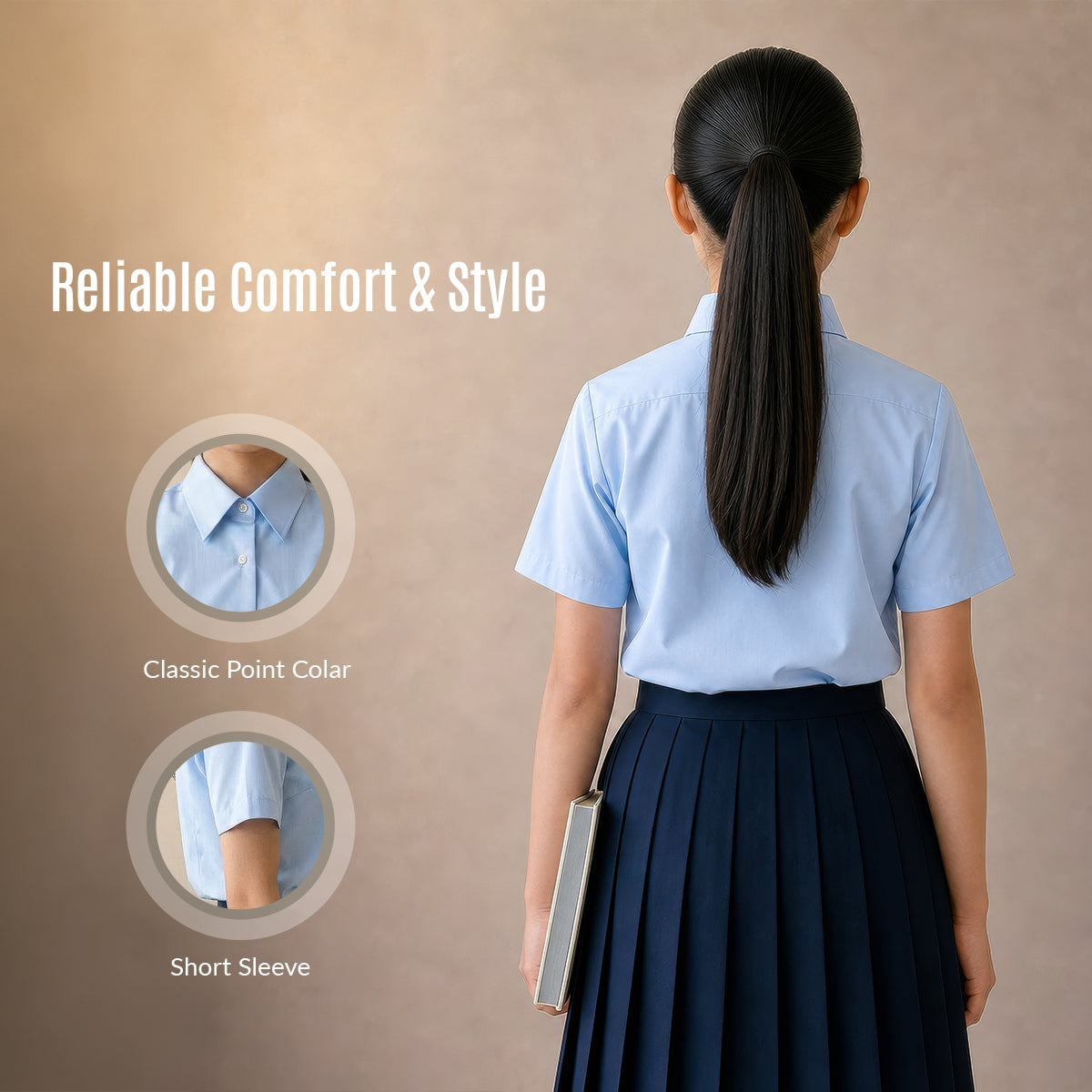Girls Blue School Blouse Short Sleeve