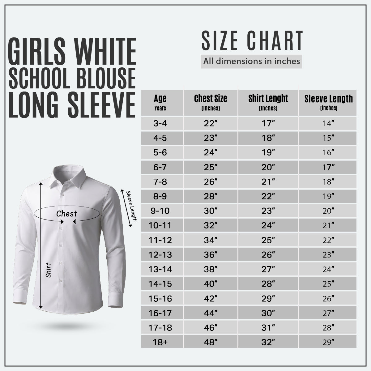 Girls White School Blouse Long Sleeve