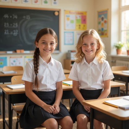 Pack of 2 Girls White School Blouse Short Sleeve
