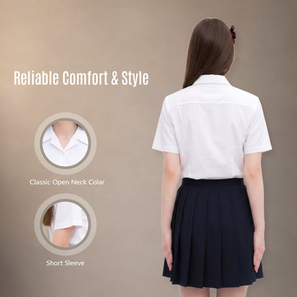 Pack of 2 Girls White School Blouse Short Sleeve Open Neck