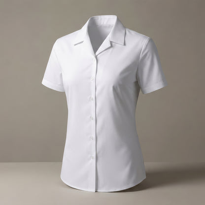 Girls White School Blouse Short Sleeve Open Neck