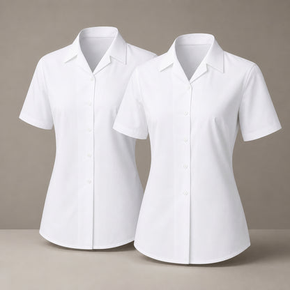 Pack of 2 Girls White School Blouse Short Sleeve Open Neck