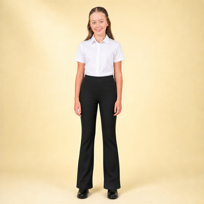 Black Bootleg Pull-On School Trouser – Stretch Ribbed Fabric, Elasticated Waist