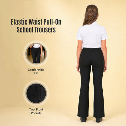 Black Bootleg Pull-On School Trouser – Stretch Ribbed Fabric, Elasticated Waist