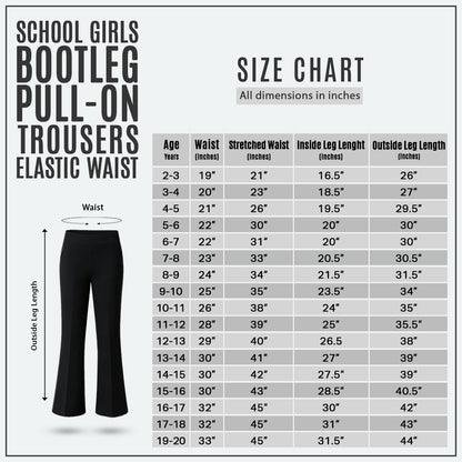 Black Bootleg Pull-On School Trouser – Stretch Ribbed Fabric, Elasticated Waist