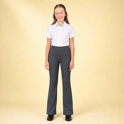 Grey Bootleg Pull-On School Trouser – Stretch Ribbed Fabric, Elasticated Waist