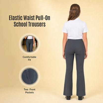Grey Bootleg Pull-On School Trouser – Stretch Ribbed Fabric, Elasticated Waist